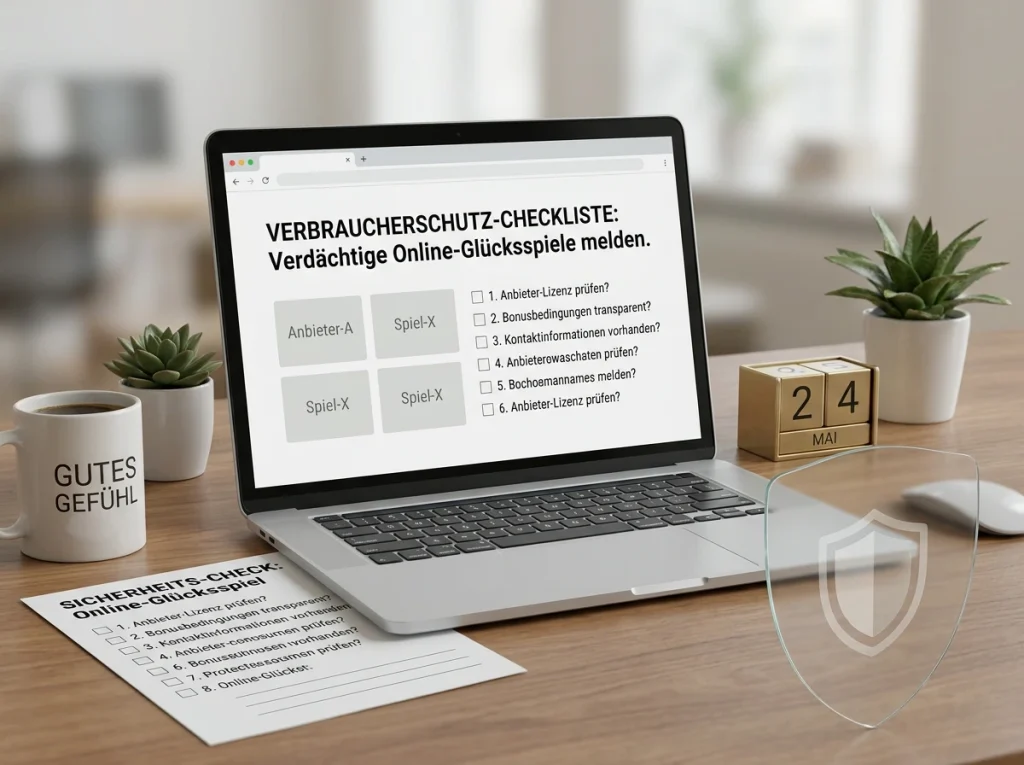 Checkliste zum Dokumentieren verdächtiger Glücksspielangebote